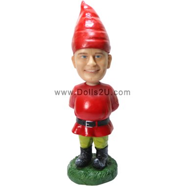 Personalized Bobblehead Gnome with Hands at the Back Statue from Your Picture