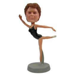 Custom Bobblehead Female Gymnast In Black Gym Suit