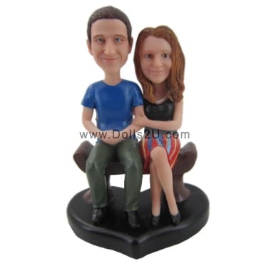  Custom Couple Bobbleheads Sitting On A Chair Anniversary Gift