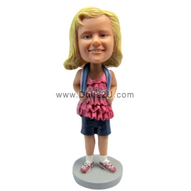  Custom Little Gril Carrying A School Bag Bobblehead Item:451218