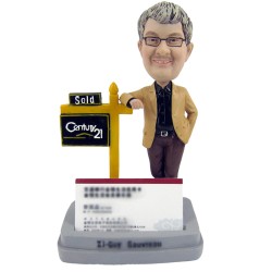 (image for) Custom bobblehead realtor male business card holder with your company logo