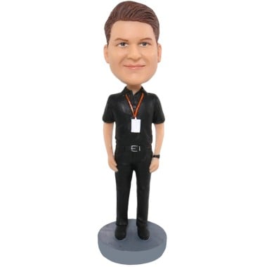 (image for) Custom Employee Bobblehead – Personalized Corporate Man Figurine With Name Badge And Polo Shirt Item:52761
