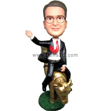  Male Riding Golden Bull Bobblehead