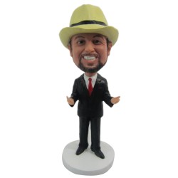 Humorous Businessman Dressed In Suit With Arms Raised