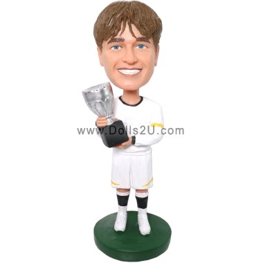 (image for) Custom bobbleheads champion soccer player holding a trophy personalized bobblehead with your face