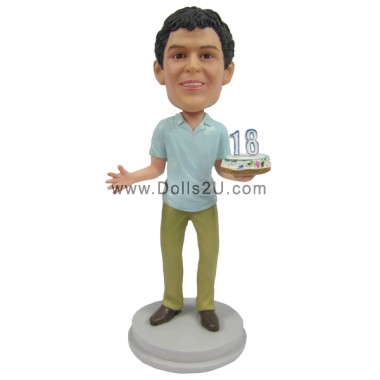Custom Bobblehead Male With Birthday Cake Gifts Sculpted from Your Photos