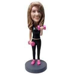 Gym Female In Black Workout Clothes With Dumbbell