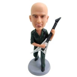  Custom Bobbleheads Male Bassist Playing A Dean V Metalman Electric Bass Guitar