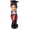 Custom Bobblehead Female Graduates In Graduation Gown With A Diploma
