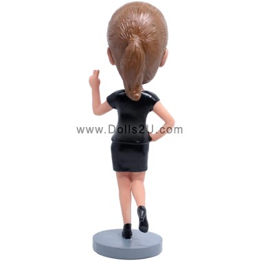 (image for) Custom Bobblehead Girl Holding Hands with Two Fingers Raised