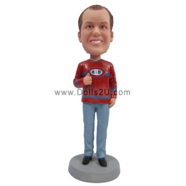 Custom Bobblehead Male In Hockey Jersey With Thumbs Up - Any Logo Any Team Color