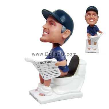 Custom Bobblehead Man Sitting on Toilet Reading Newspaper