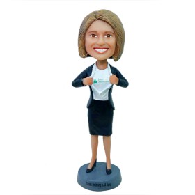 (image for) Custom Bobblehead Businesswoman Superhero Boss Gift - Personalized Bobblehead With Your Logo On The Chest
