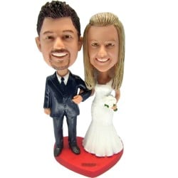 (image for) Custom Couple Bobbleheads Bride Groom Wedding Cake Toppers, Wedding Gift Happy Wedding Couple Bobbleheads