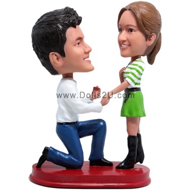 (image for) Custom Bobbleheads Kneel Down To Propose Marriage Couple Bobblehead Figures Engagement Gift