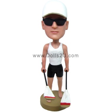 cusom male kayaker holding kayak paddle bobblehead