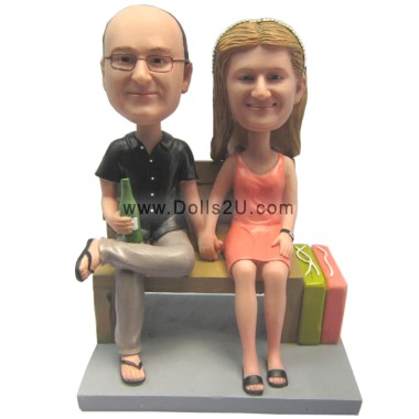 (image for) Custom Bobbleheads Couple Sit On The Chair Anniversary Gift