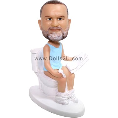 Custom Bobblehead Man on Toilet Reading Newspaper