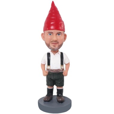 (image for) Custom Garden Gnome Bobblehead from Your Photo with Red Hat and Lederhosen Design