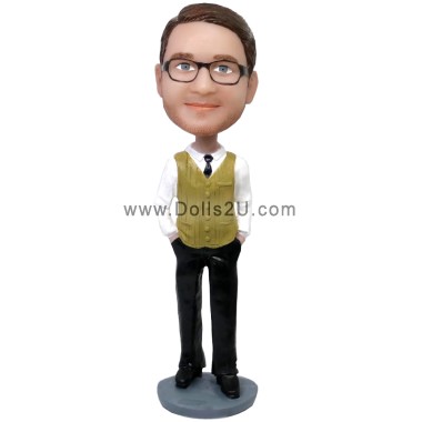  Custom Bobblehead Boss's Day Gifts Businessman With Tie And Vest Item:24425