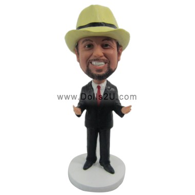 Humorous Businessman Dressed In Suit With Arms Raised