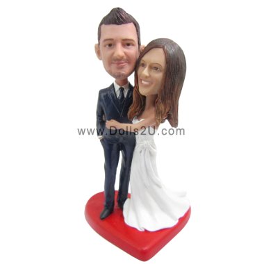 Custom Wedding Bobblehead Bride And Groom Sweet Hug Cake Topper