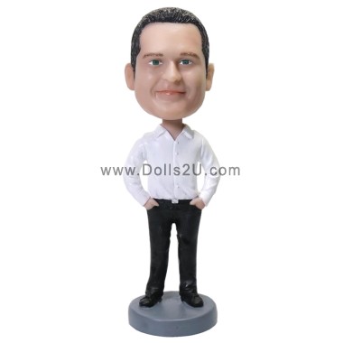 (image for) White Shirt Office Male With Hands In Pocket - Premium Custom Bobbleheads Boss Gifts
