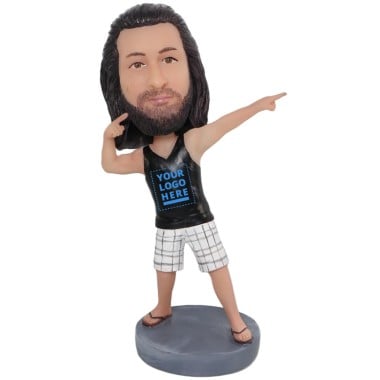 (image for) Custom Bobblehead Funny Guy Making Victory Pose Wearing Tank Top With Your Logo
