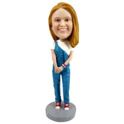 Custom Bobblehead Girl In Suspender Jeans Gift For Her