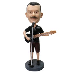 Male Singer In Black T-shirt Holding A Bass Guitar Custom Bobbleheads Gift For Guitarist