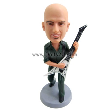 (image for) Custom Bobbleheads Male Bassist Playing A Dean V Metalman Electric Bass Guitar