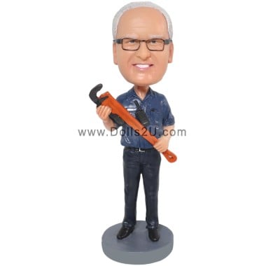 (image for) Custom Bobblehead For Property Manager With Work Outfit And Pipe Wrench Item:55166