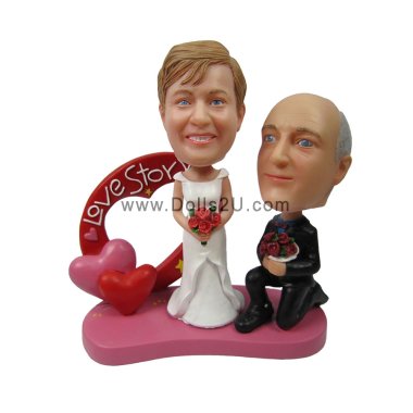 Custom Bobbleheads Couple Kneel Down To Propose Marriage