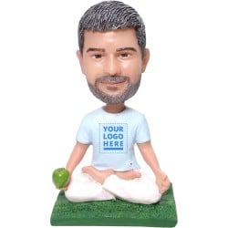  Custom Bobblehead Male Doing Yoga With An Apple In Hand