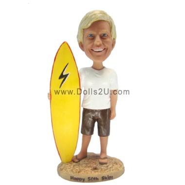 Custom Man Surfer With Surfboard Bobbleheads