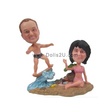 (image for) Custom Surfing Couple Bobbleheads Anniversary gift