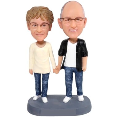 (image for) Custom Bobbleheads Couple Holding Hands Anniversary Gift